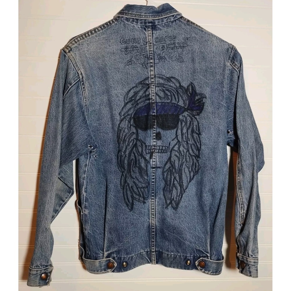 VTG Guns N Roses Custom Hand Drawn Chore Jacket Women's Sm Rock Art Streetwear